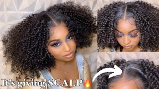 Wig is giving NATURAL HAIR🔥 Amazon Curly Lace Wig Install ~Melted Bald Cap Method for Beginners