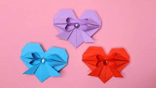 DIY 💖Оригами Сердечко из бумаги/ Как сделать Сердце с бантиком / Поделки из бумаги/ Валентинка 💖