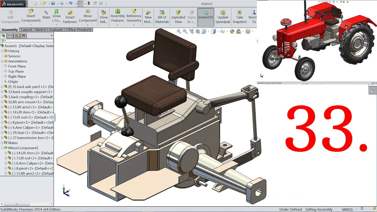 SolidWorks Tutorial Tractor 33.Assembly 1 YouTube