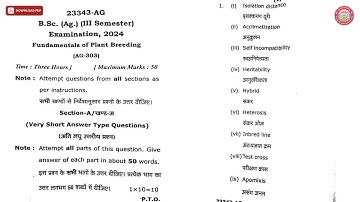 BSC 3RD SEM AG FUNDAMENTALS OF PLANT BREEDING AG 2024 | VBSPU