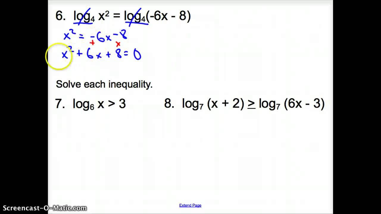 7 4 Solving Logarithmic Equations And Inequalities Youtube