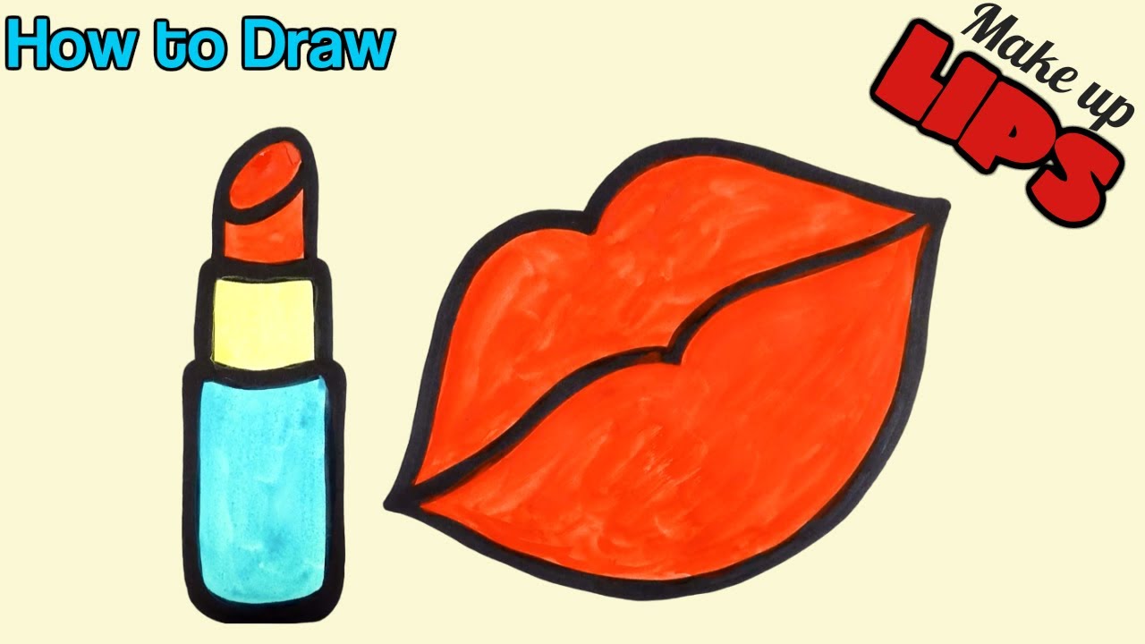 Makeup Lips with Lipstick Drawing and Gouache painting | Drawings for Girls