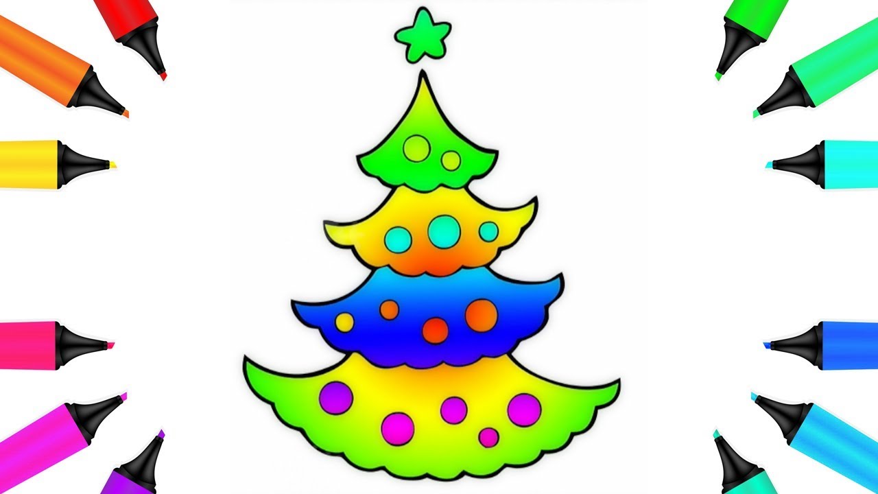How to Draw Christmas Tree in Coloring Book with Rainbow Marker YouTube