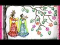 Indian traditional saree painting || traditional fabric painting || free hand fabric painting