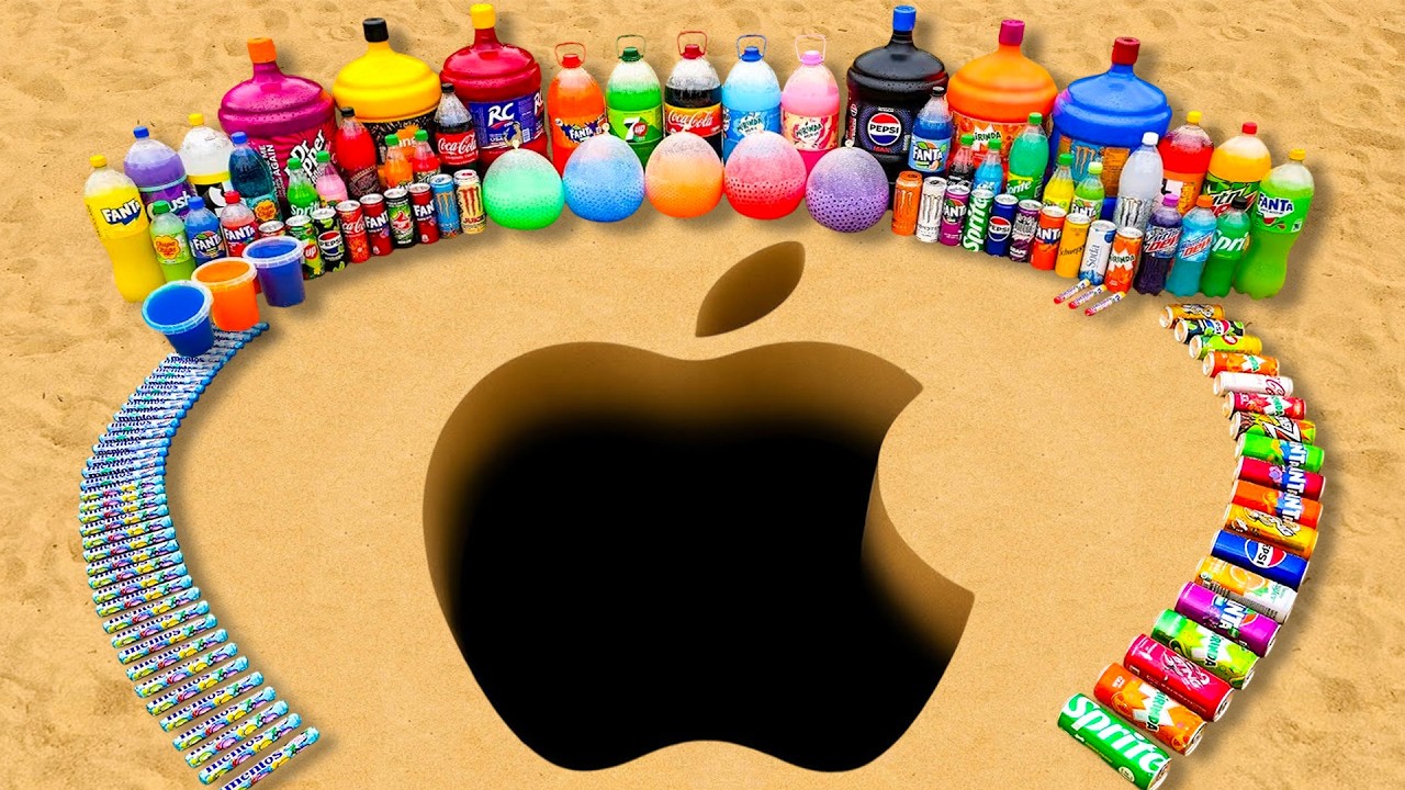 How to Make APPLE Logo with Orbeez & Cement, Balloons of Sodas, Pepsi, Fanta, Coca Cola vs Mentos