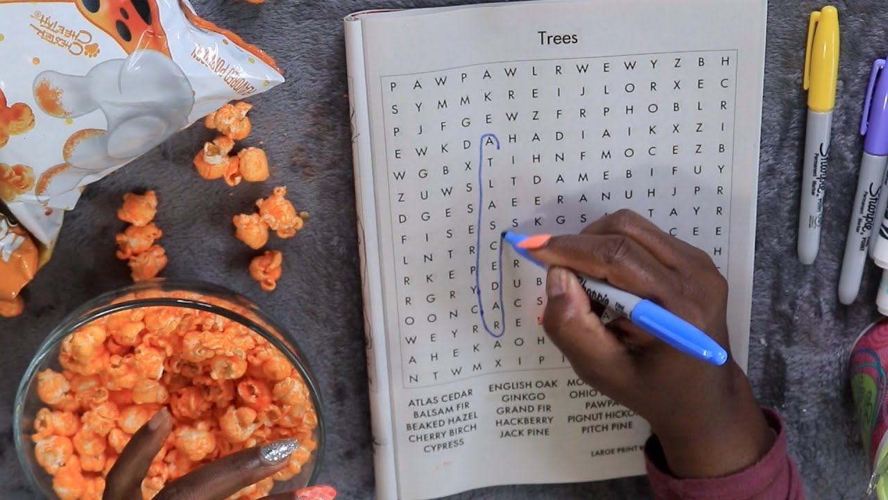 Word Search Trees ASMR Cheetos Popcorn Eating Sounds
