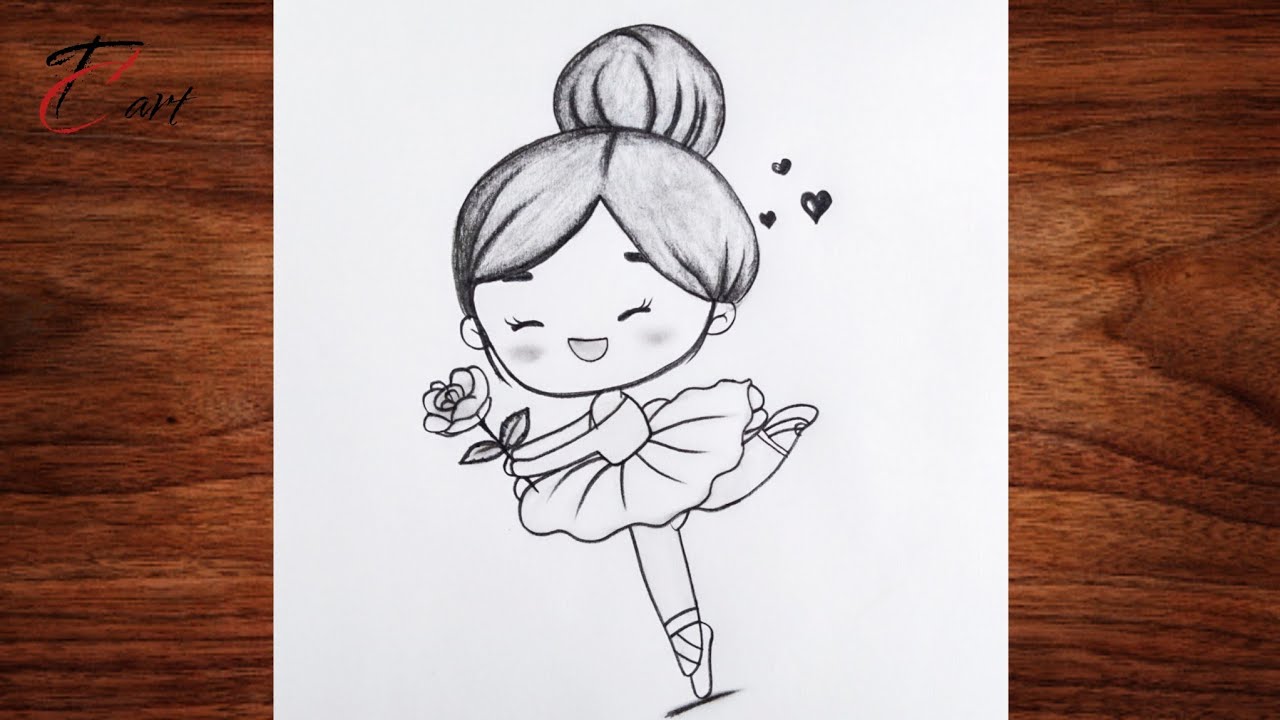How To Draw A Cute Ballerina Pencil Sketch || Girl Dancing Ballet Cartoon Drawing Tutorial