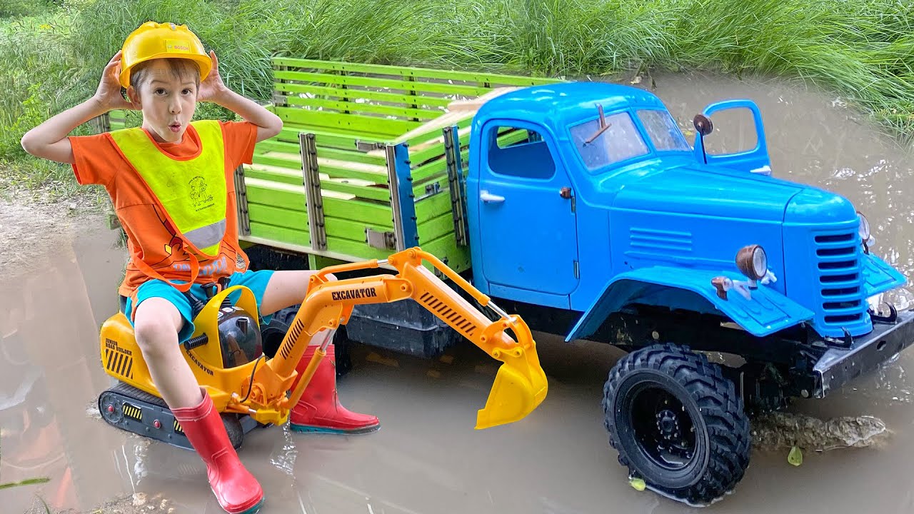 RC Car Stuck in the Mud Darius Helped with the Excavator Toy