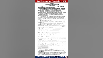 class 6 english 2nd unit test question paper 2024 | class 6 english 2nd unit test suggestion 2024