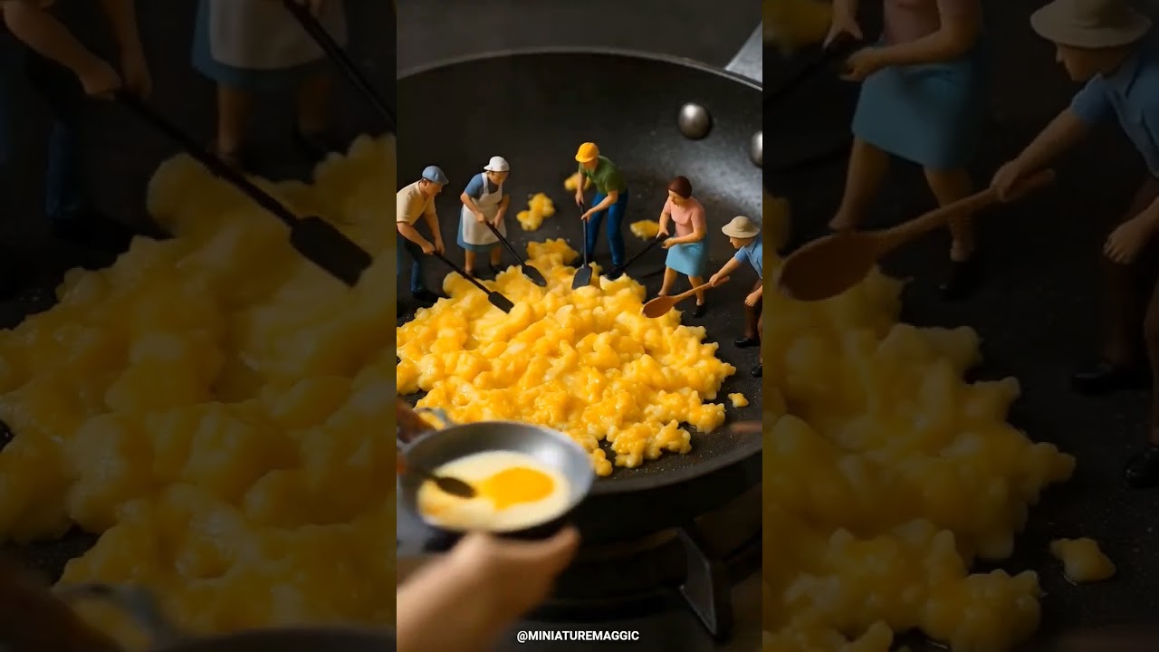 "Unbelievable! Tiny People Cooking Eggs in a Giant Pan 😲🔥"