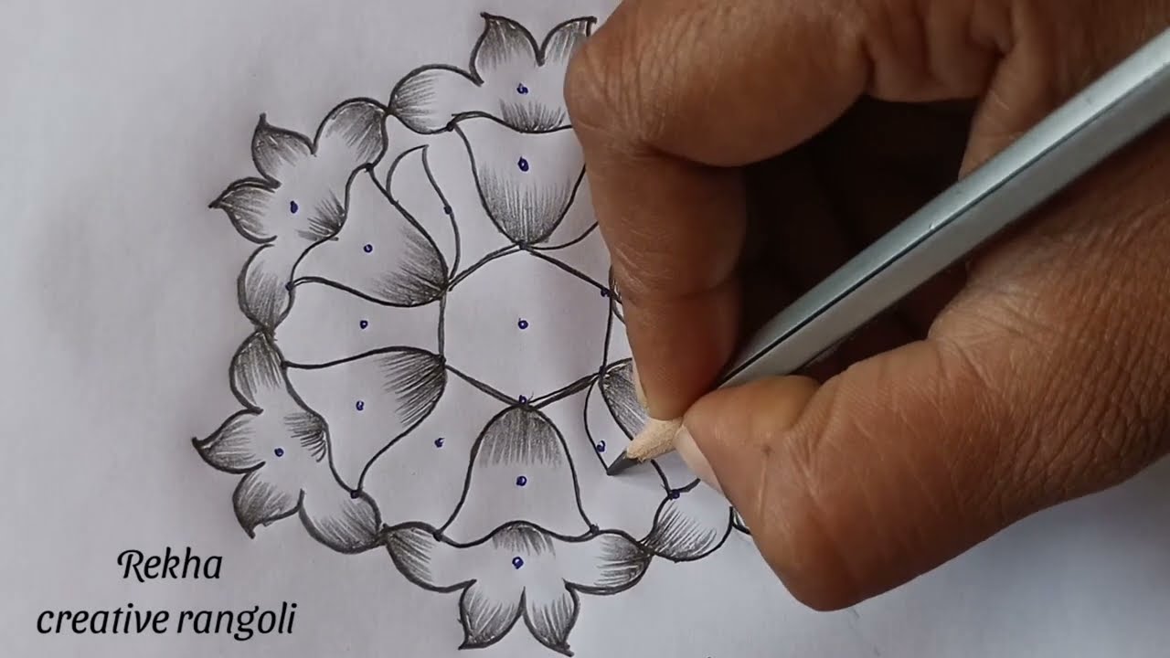 Simple rangoli kolam (7*4) | easy pulli kolangal | latest flower rangoli @rekhacreativerangoli