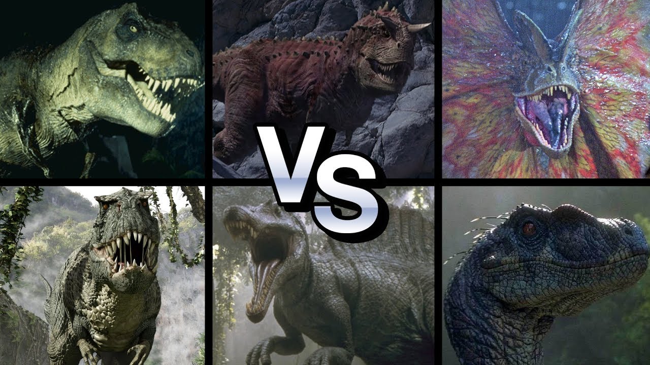 Dilo vs Spinosaurus vs Rexy vs V-Rex vs Carnotaurus Vs Velociraptor -...