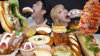 SUB) ASMR MUKBANG 빵덕후들 모여라! 딸기생크림부터 앙버터까지!! 쫀득바삭 빵먹방!! Bread Dessert Mukbang!