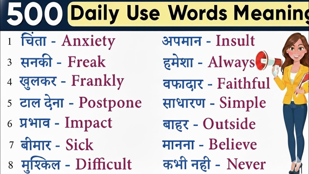  500 Daily Use English Words with Hindi Meaning | Boost Your Vocabulary Fast