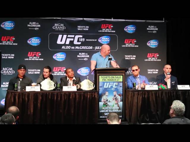 UFC 189 Presser -- Drunk Irish Guy Takes Mic  Trash Talks Jose Aldo