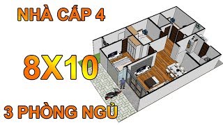 Mẫu nhà 8x10 thiết kế 3 phòng ngủ - YouTube