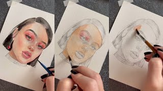 portrait watercolor painting tutorial | بورتريه بالالوان المائيه😍