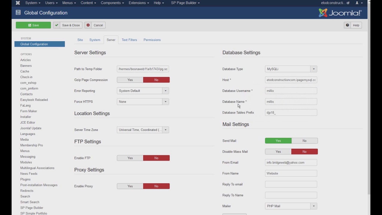 How to find Database User name , Data base name in joomla admin - YouTube
