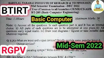BCE || Mid-Sem Question Paper 2022|| B. Tech | 1st Year | Basic Computer Engineering || BTIRT |RGPV