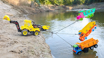 Jcb Pull Out Tata Dumper Ashok Leyland Truck Bharat Benz Truck Accident in River | Jcb Truck Cartoon