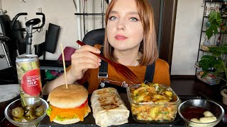:  |   , ,  | Mukbang | Potato with , shawarma, burger 