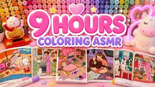 9 Hours Cozy Coloring With Me | No Talking ASMR | Ohuhu Markers & Relaxing Coloring Pages