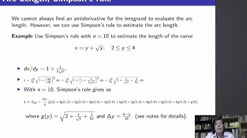 Calculus II, Lecture 16, V6 Simpsonsrule and Arc Length