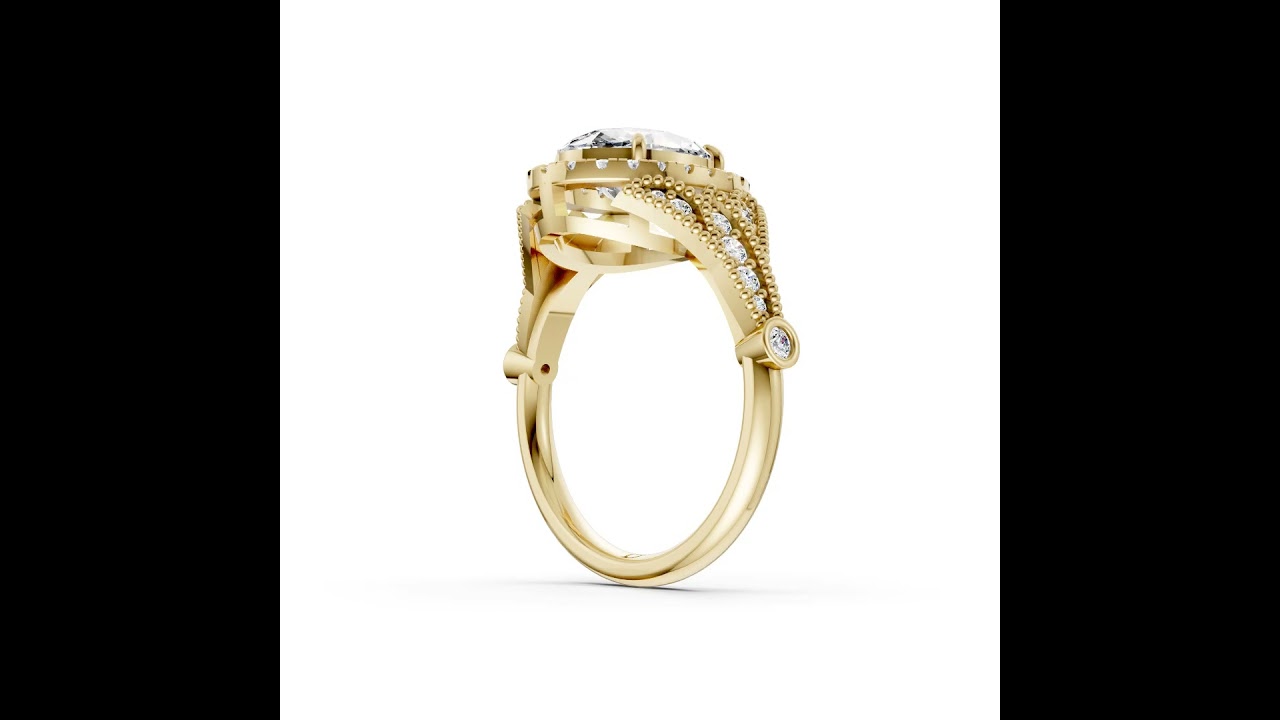 Vintage Inspired Oval Cut Lab Diamond Milgrain Halo Wedding Ring