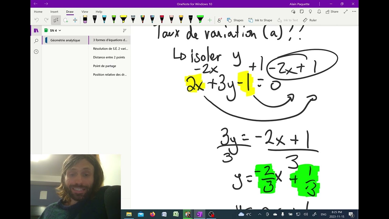 3 formes d'équations des droites - Secondaire 4 Québec CST, TS, SN