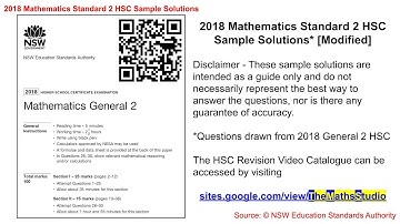 2018 Maths General 2 HSC exam worked solutions