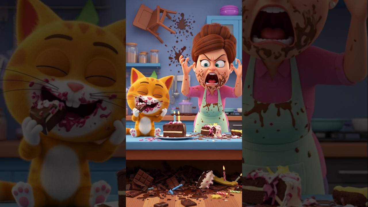 बिल्ली ने उड़ाया केक और मम्मी उड़ गई गुस्से में! 🎂😱😂 | FUNNY CARTOON BLAST #Shorts #Viral