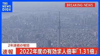 【速報】2022年度の有効求人倍率「1.31倍」　2年連続増加もコロナ前の水準にはまだ戻らず　「宿泊業・飲食サービス業」中心に持ち直しの動きも｜TBS NEWS DIG