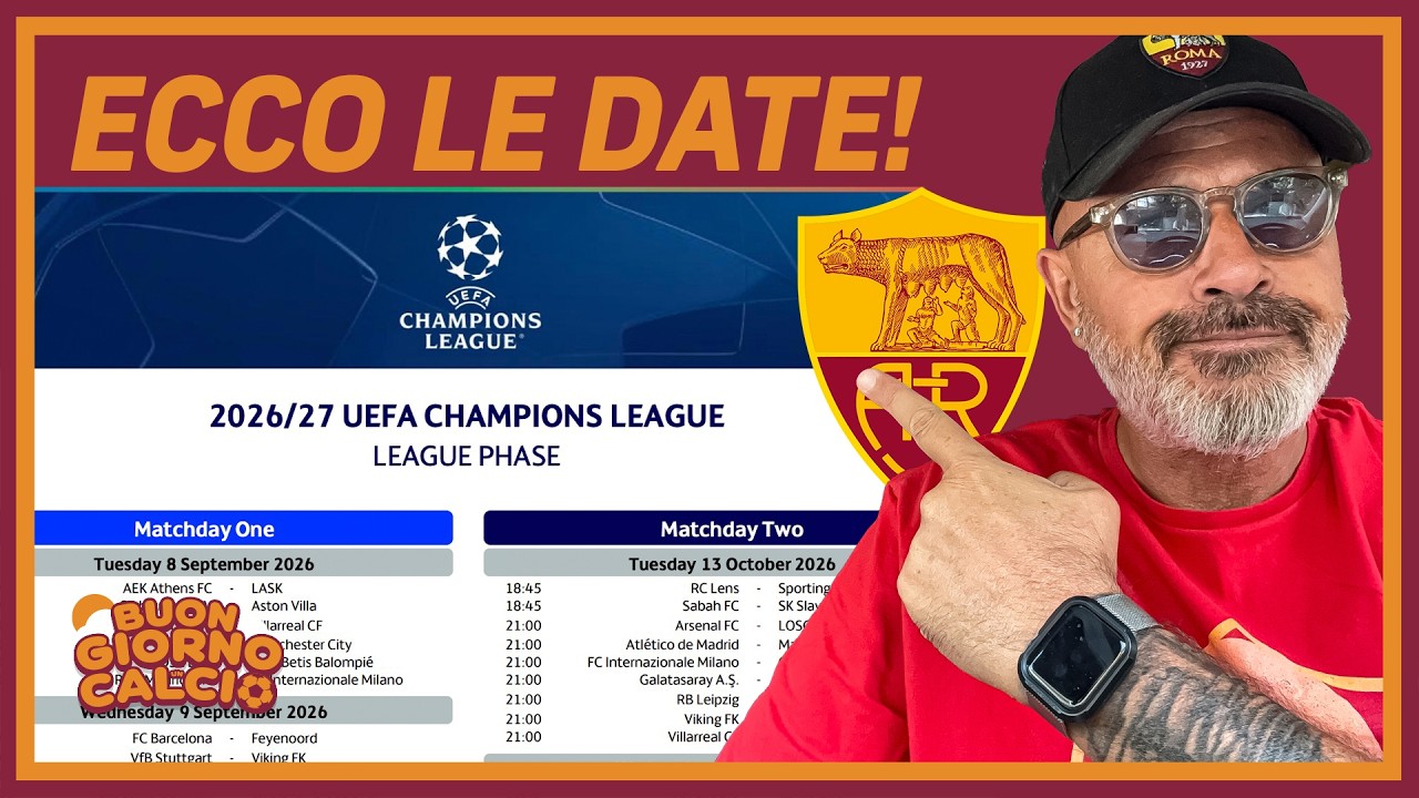🚨 CALENDARIO CHAMPIONS ROMA: Esordio TOSTO e SUBITO il ritorno di MOU! 🟡🔴