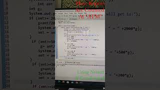 #programming,Java WAP to Print No. of Notes. Currency Counter At Atm Using If condition, Fun😉