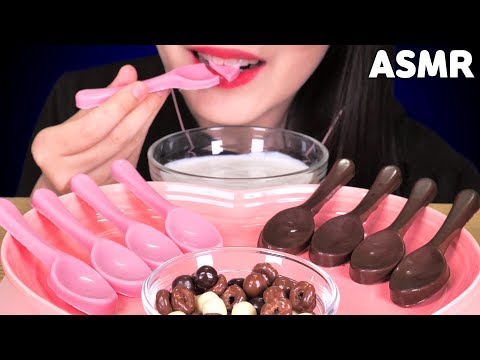 ASMR Chocolate Spoons &amp; Yogurt 먹는 숟가락 &amp; 비요뜨 먹방 咀嚼音チョコレートスプーン Mukbang Eating Sounds