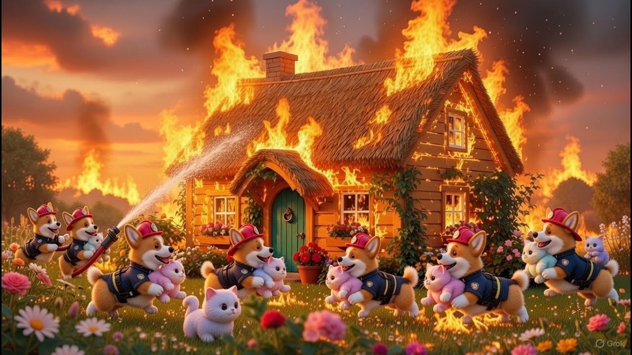 Paws to the Rescue: Corgi, Cat & Kitten Save the Day! 🐶🐱🔥