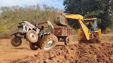 New JCB 3dx Machine Loading Mud In Eicher 333 Di tractor | Jcb pulling tractor