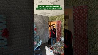 Our boss went out of town. So we wrapped his entire office. #merrychristmas #happyholidays