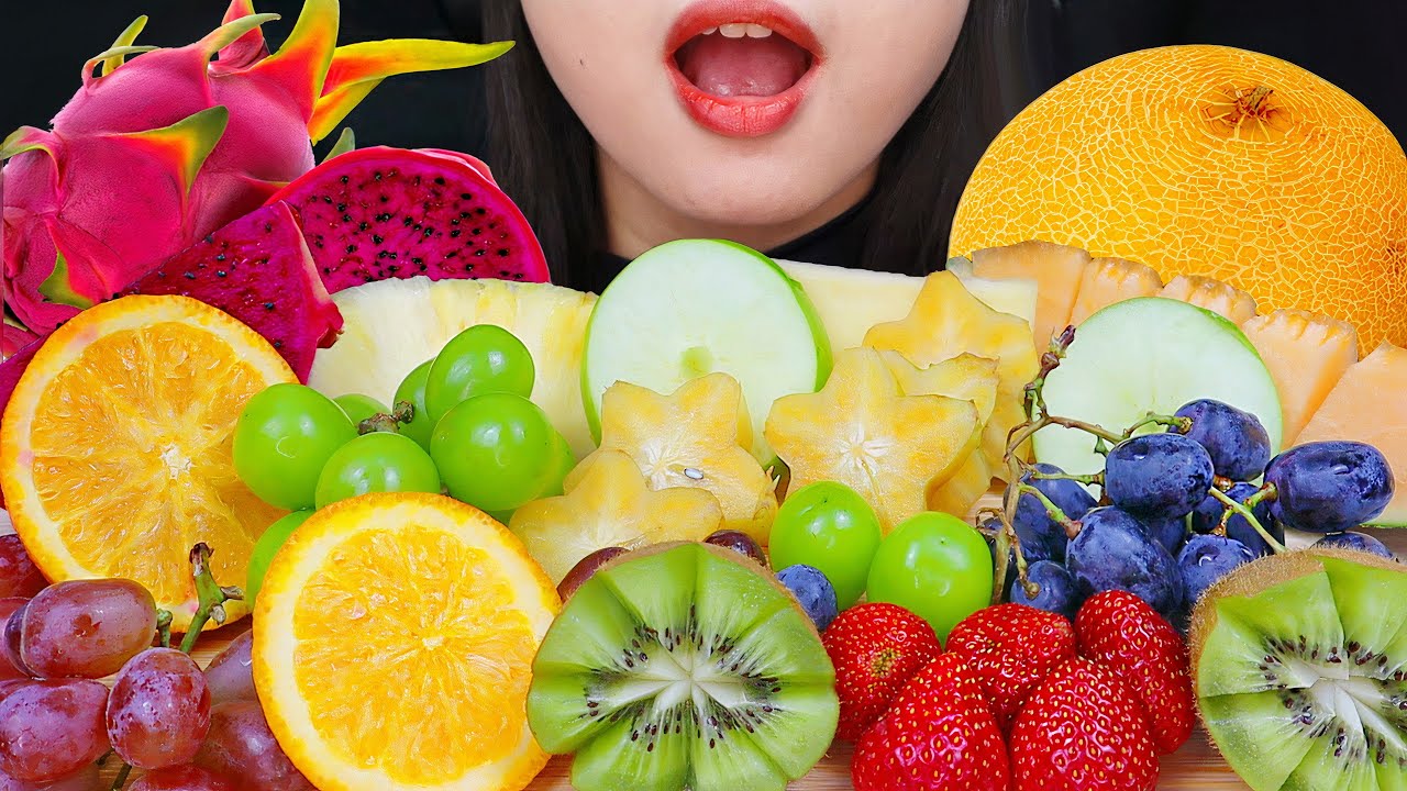 ASMR FRESH FRUIT PLATTER 🥝 KIWI, STRAWBERRY, SHINE MUSCAT, DRAGON FRUIT, STAR FRUIT, PINEAPPLE 🍍