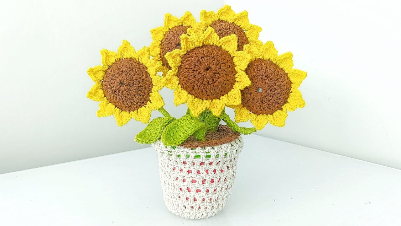 Peso de porta girassol 🌻 ou Enfeite de mesa de girassol de crochê 🧶