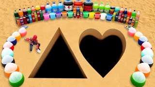 Big Toothpaste Eruption from Triangle and Heart holes, Soda & Pepsi, Fanta, Coca Cola vs Mentos
