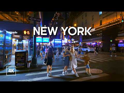 Walking in New York at Night 🗽 Explore Midtown Manhattan / NYC Walking Tour 4K