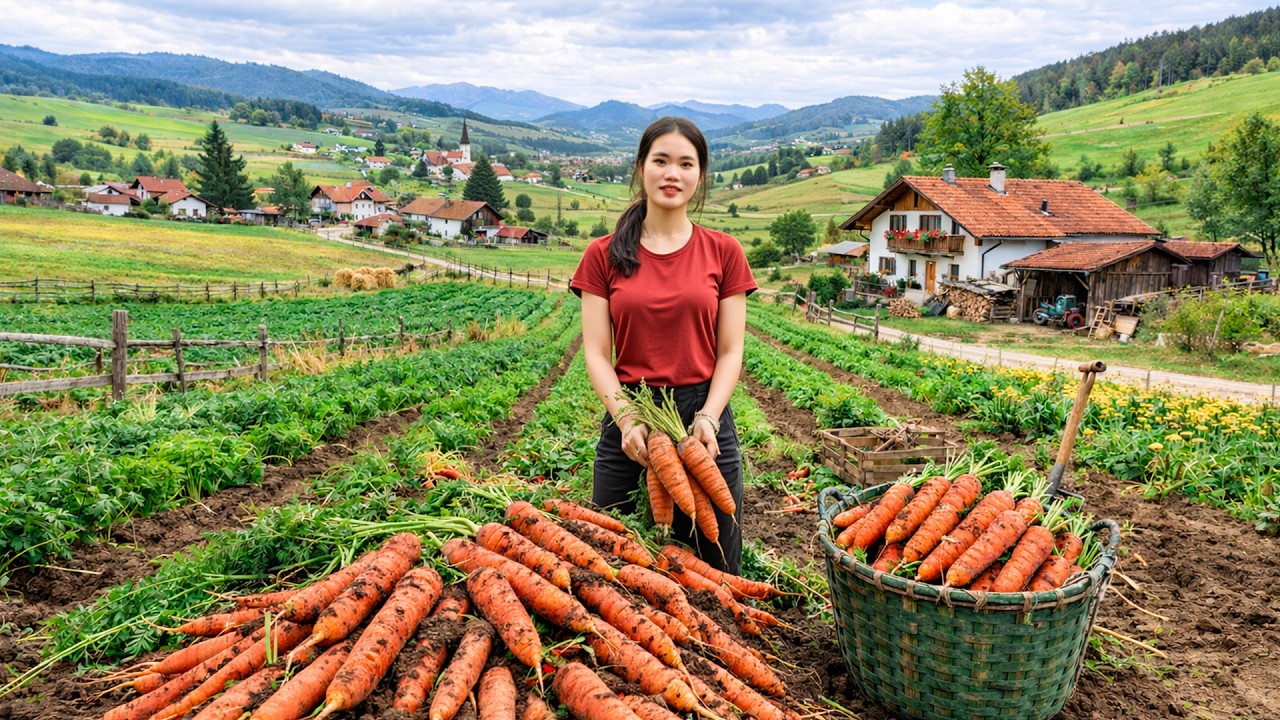 La calidez de madre e hijo juntos | Cosecha de zanahorias para vender y preparación de platos