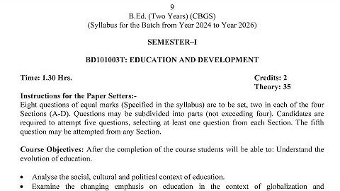 B.Ed 1st Semester Education and Development Syllabus 2024 GNDU University | B.Ed Syllabus 2025