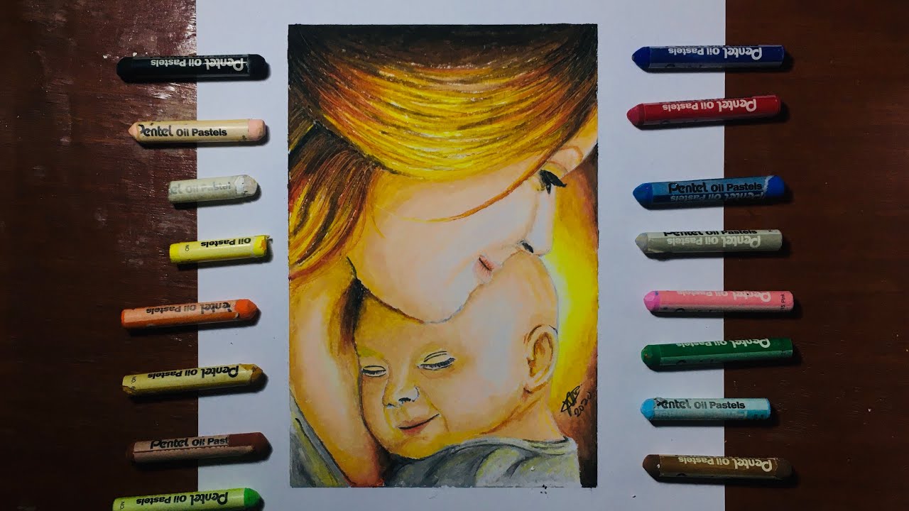 Drawing Mother’s Day with Oil Pastel Mother and Child 2020 YouTube