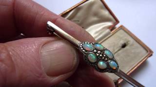 Superb Art Deco Silver, Marcasite & Crystal Opal Brooch. Original Box