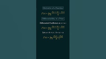 Basic Defintions of Differentiation: Derivative of a Function and Differentiability at a Point