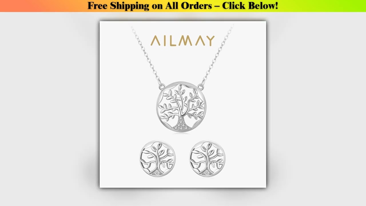 Ailmay 925 Sterling Silver Fashion Charm Tree Of Life Earrings Necklaces Jewelry Set For Women Wedd