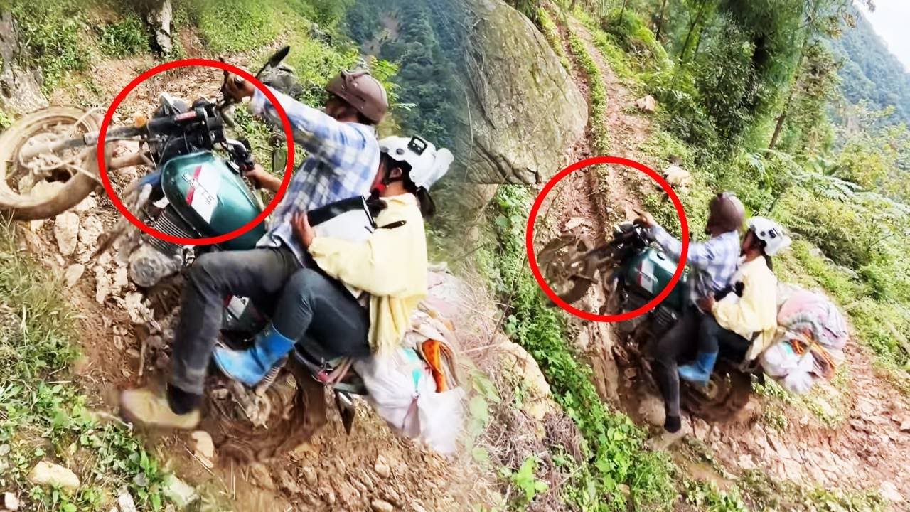 Motorcycle drivers carry passengers and goods up the winding mountain roads.