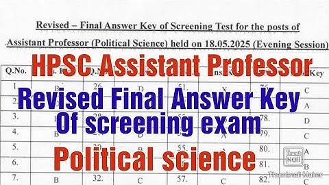 Revised Answer Key of Screening Test Result|Political Science|HPSC Assistant Professor|HPSC|